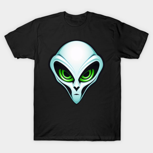 Green Alien Head Portrait UFO T-Shirt by designs4days